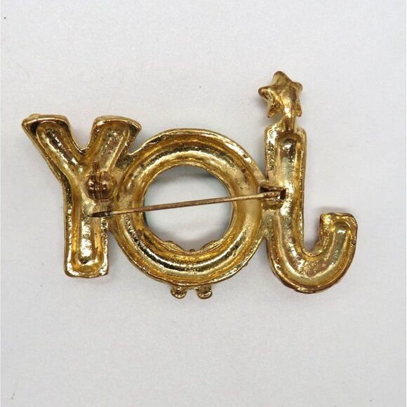 Joy Christmas Brooch 2" Gold Tone Pin Candy Cane Wreath Spellout Design New - Picture 9 of 13